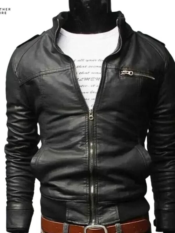 Men’s Fashion Leather Jacket Bomber Hot Motorcycle Fit Coat for Coo