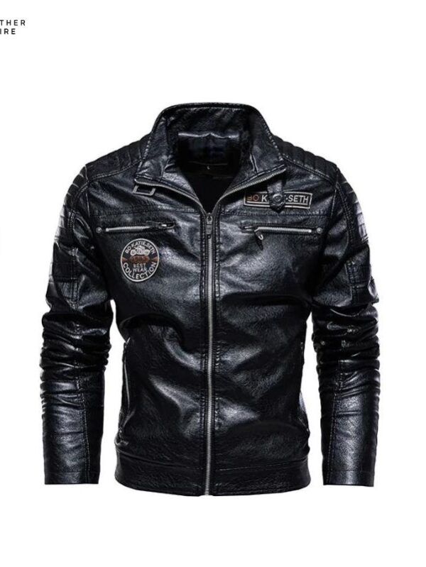 Men’s Motorcycle Winter Fleece Jacket Faux Leather with Removable