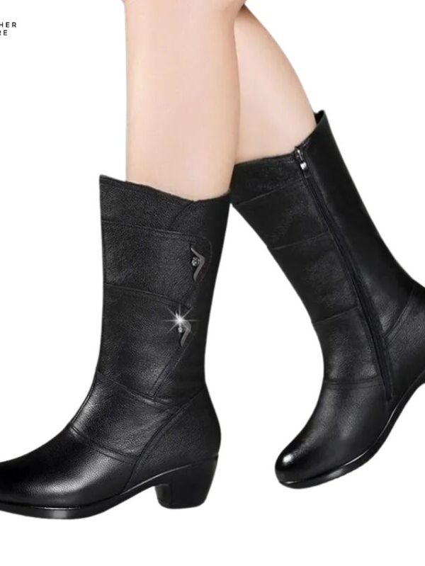 2023 Fashion Middle Boots Waterproof Leather, Zipper Closure