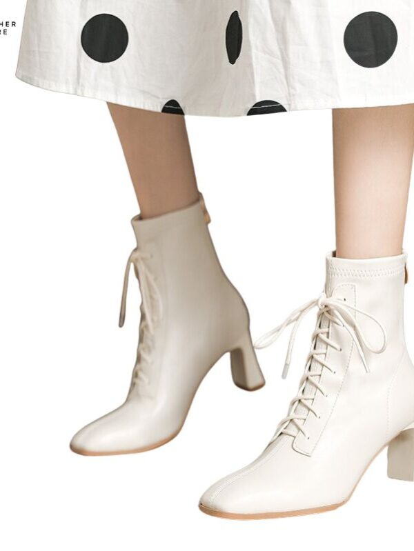 Ankle Boots for Women Square Toe High Heel in PU Leather