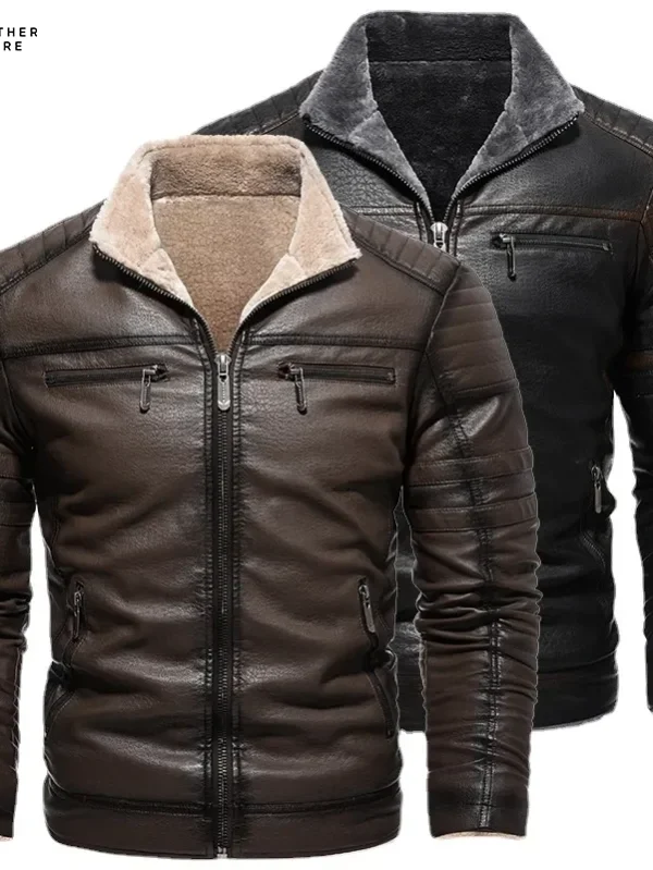 Autumn Male Win - Vintage Solid Thicken Motorcycles Coat, Men’s Leather Jacket for Winter Warmth