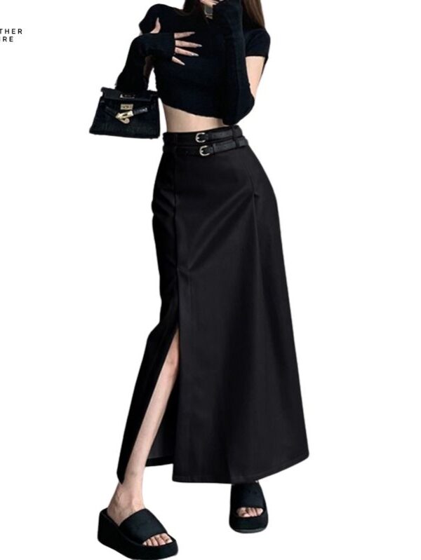 Black High-grade PU Leather Skirt for Women