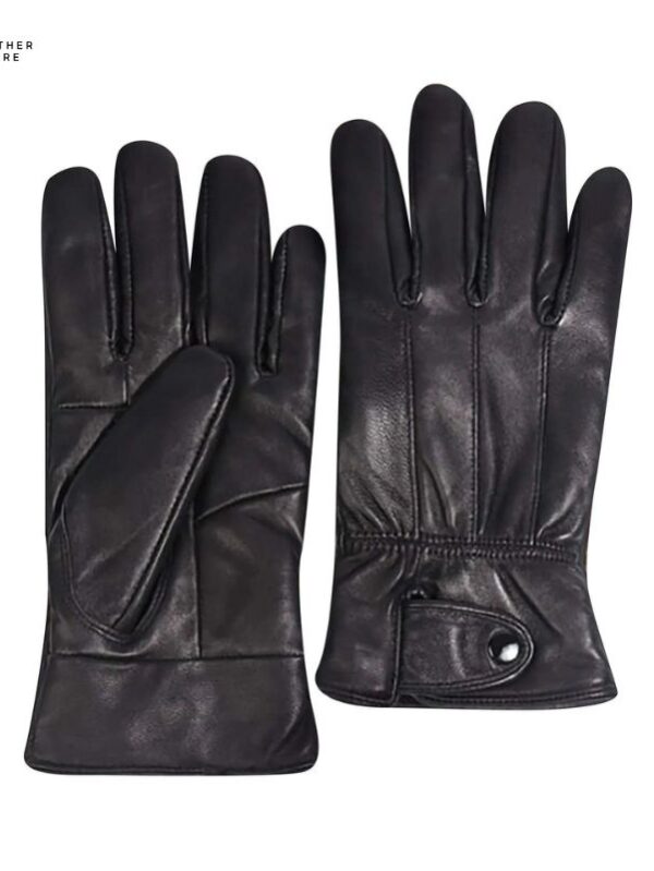 Black Leather Driving Gloves Warm Fleece Lining