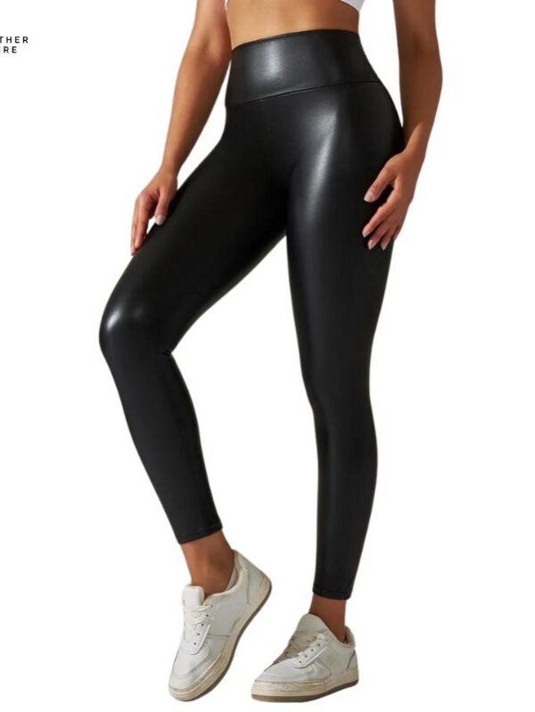 Black PU Leather Women’s Trousers with Thick Stretch