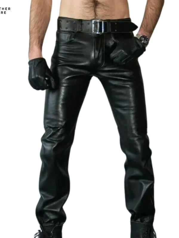 Brand Autumn Men Leather Pants Skinny Fit Elastic Style Fashion PU Leather Trousers Motorcycle Pa