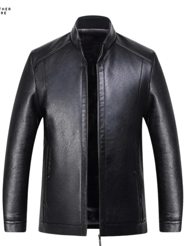 Business Casual Luxury - Natural Leather Jacket for Men with Stand-up Collar and Fur One-piece D