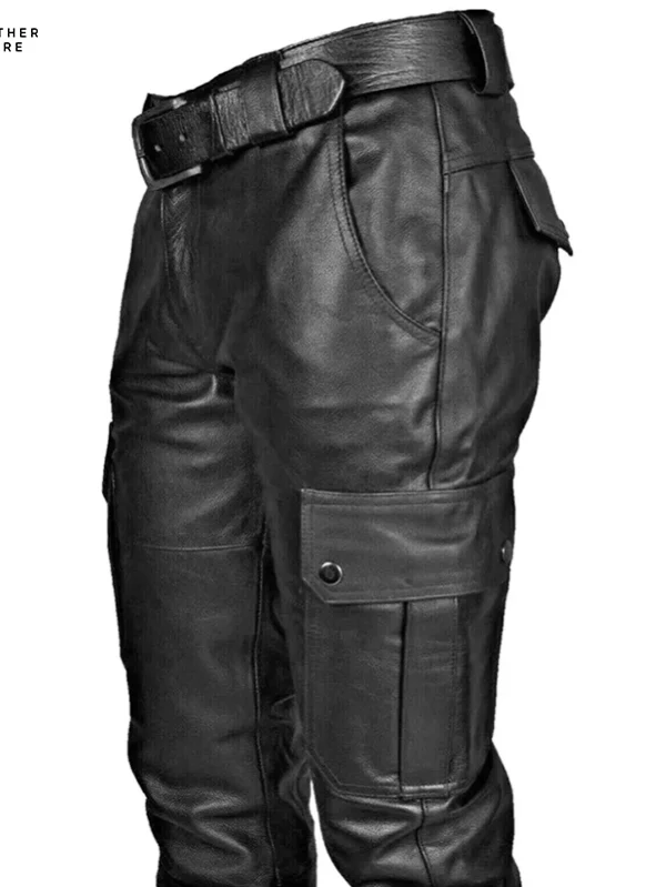 Casual Cool Men’s Leather Pants in a Retro Punk Style with a Loose, Straight-Leg Cut