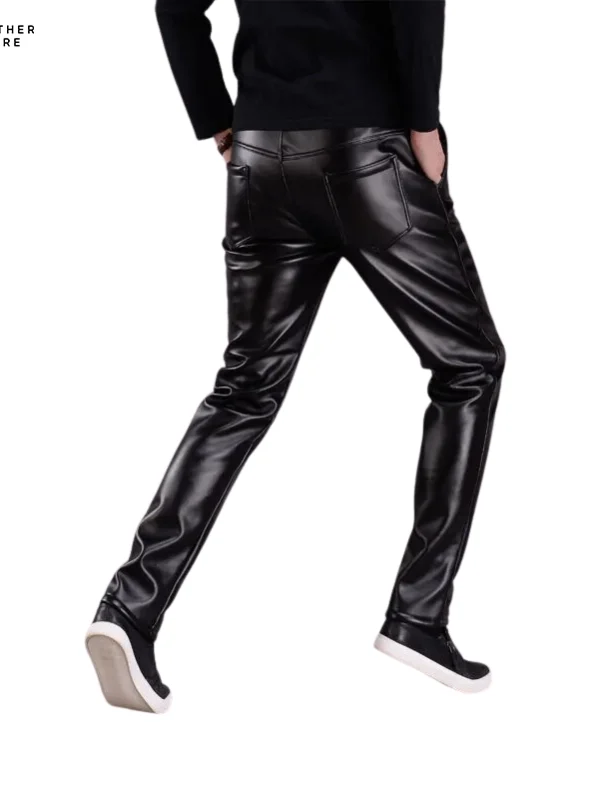 Casual Coolness PU Leather Trousers for Men with Elastic High Waist