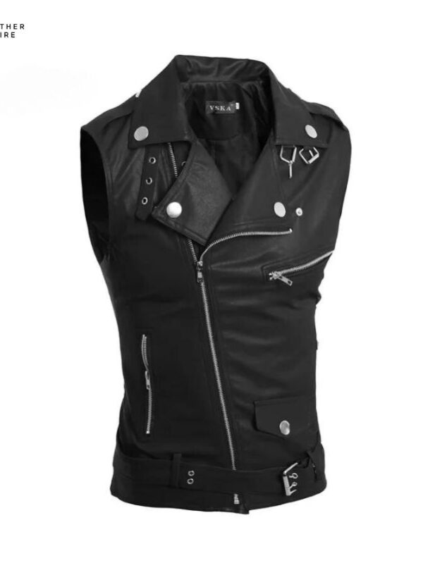 Casual PU Men’s Vest Waistcoat Winter Jacket Turn-Down Vests, Thicken Warm