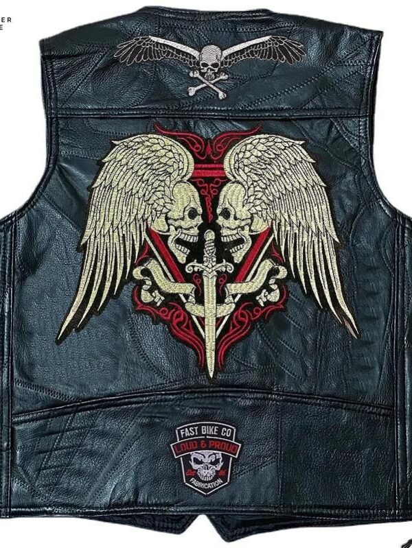 Casual Streetwear Men’s Leather Vest Embroidered Patches, Sleeveless