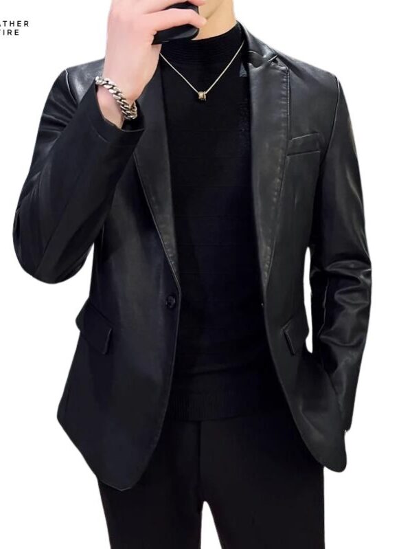 Classic Business Attire Male Fashion Business Leather Blazer