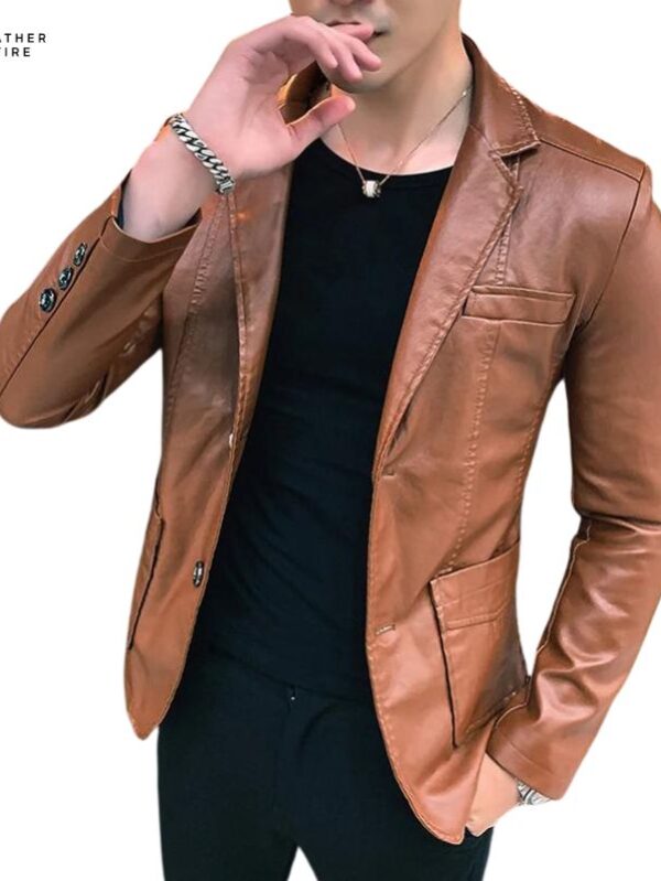 Classic Business Look Men’s Dress Suit Coat Leather Blazer