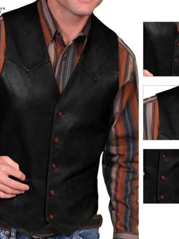 Club Chopper Vest Men’s V-Neck Single-Breasted Motorcycle Leather Jack