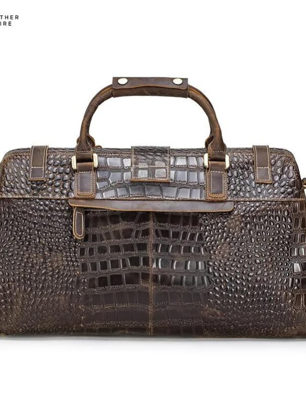 Crocodile-Embossed-Luxury-Genuine-Leather-Mens-Weekend-Travel-Luggage-Bag