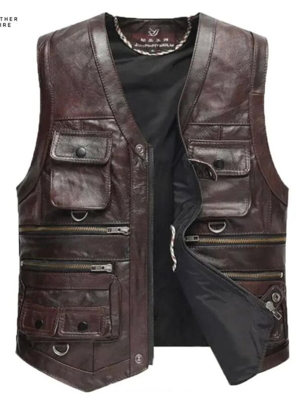 D418 Spring Autumn Men’s V-neck Real Sheepskin Waistcoat, Genuine L