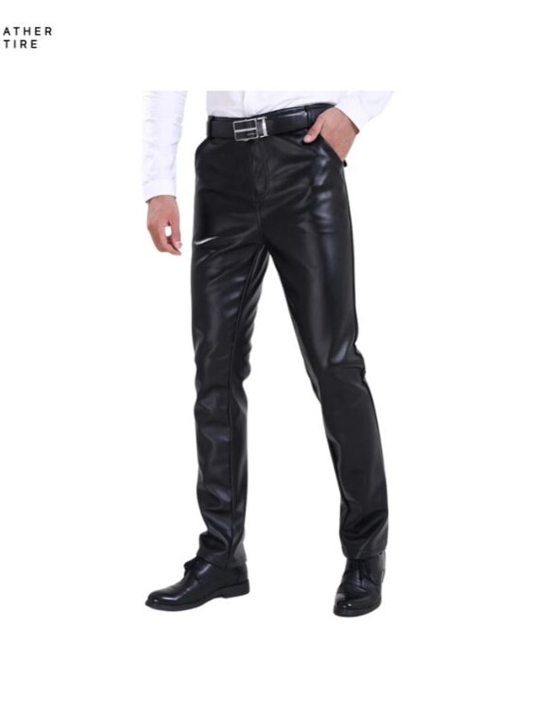 Easygoing Elegance Men’s Straight Fit PU Leather Casual Trousers