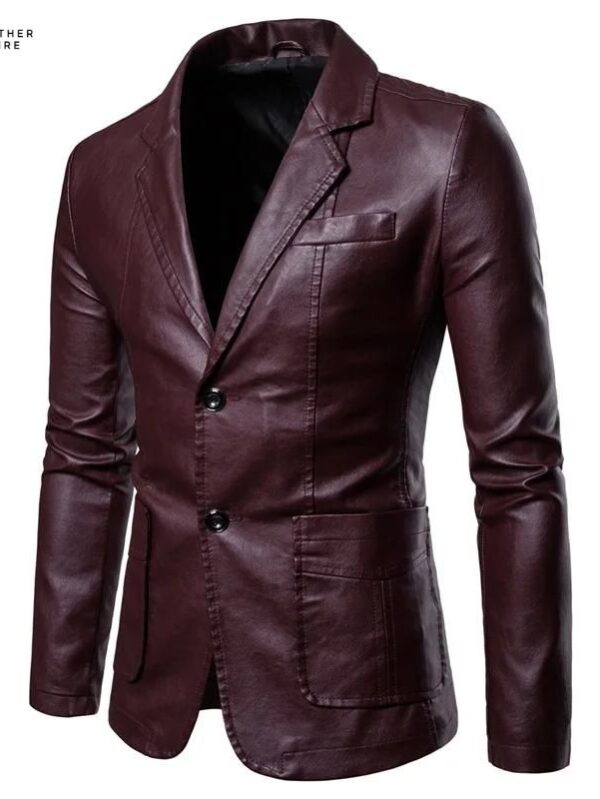 Elevate Your Style Fashionable Men’s Lapel Leather Dress Suit Coat for SpringAutumn