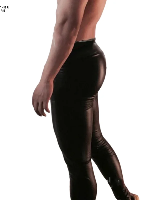 Elevate Your Style Wet Look PU Leather Leggings for Men with a Sleek Skinny Pouch