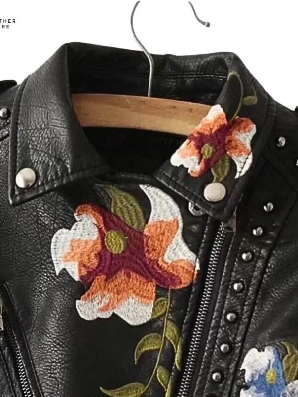 Embroidered PU Leather Rivet Coat Moto & Biker Jacket Women’s