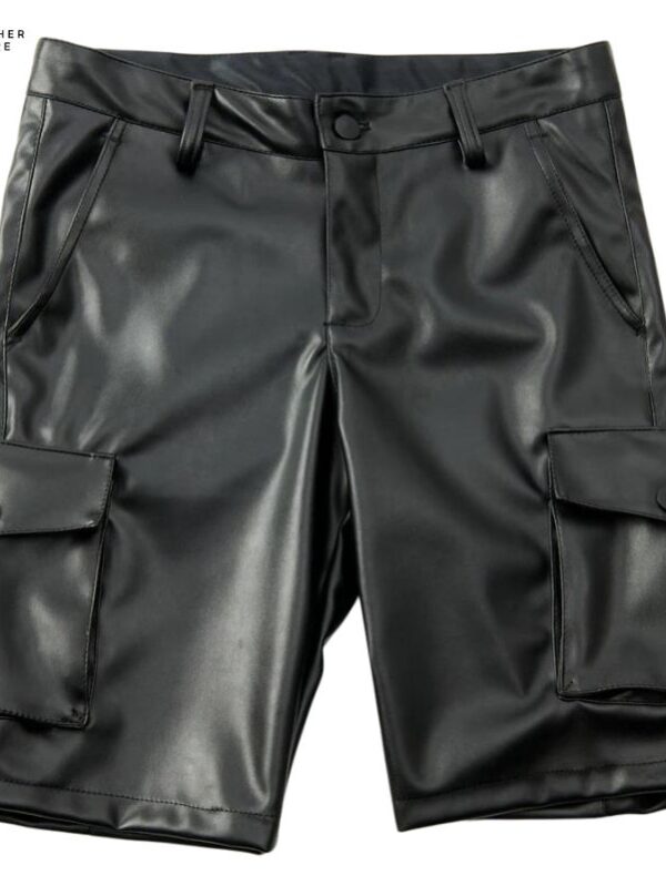 Fashion PU Leather Shorts for Men Cargo Style with Skinny Fit, Elasti