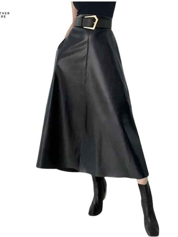 Fashionable-Female-Long-Skirt-in-Faux-PU-Leather