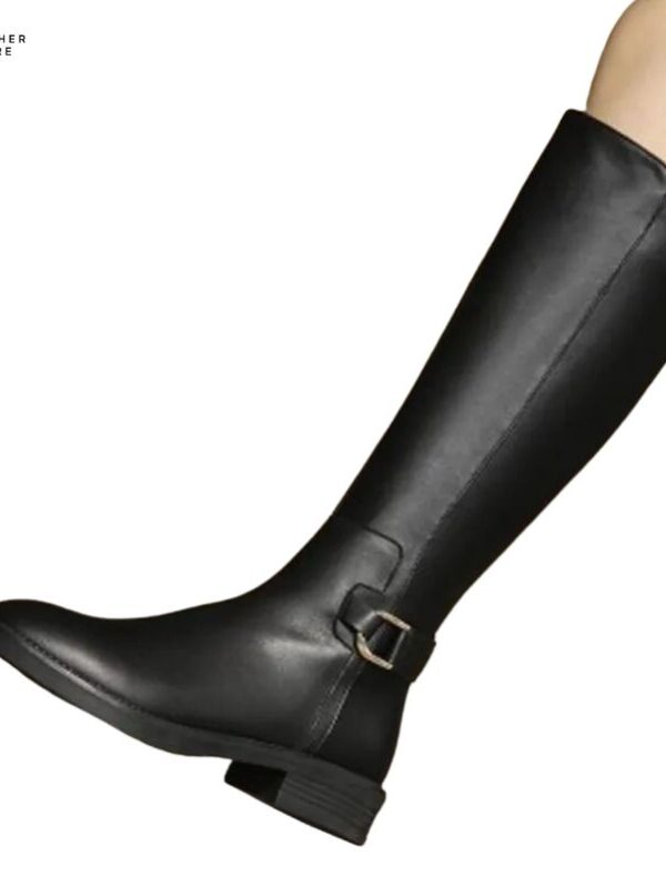 Fashionable PU Leather Knee Boots for Women Long Black Botas