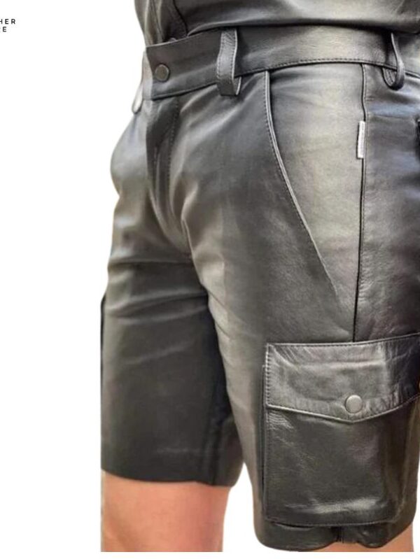 Fashionable PU Leather Shorts for Men Stretch Cargo Style with Pockets