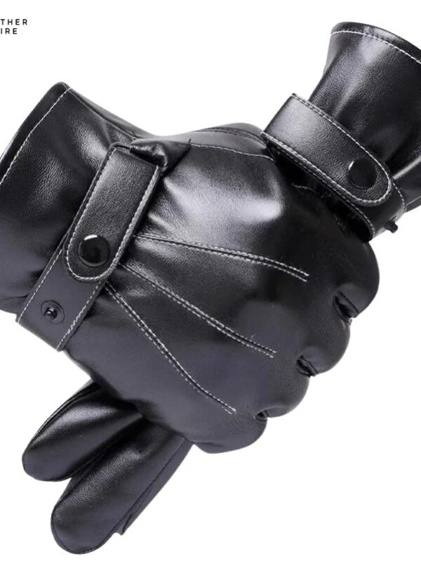 Fashionable and Functional Black PU Leather Gloves for Men in Winter