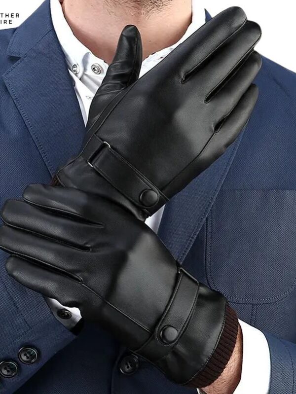 Fashionable and Functional Men’s PU Leather Gloves Plus Velvet Lin