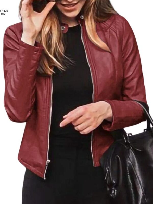 Faux Leather Jacket Women Slim Fit PU Leater Moto Biker Spring Autumn Bas