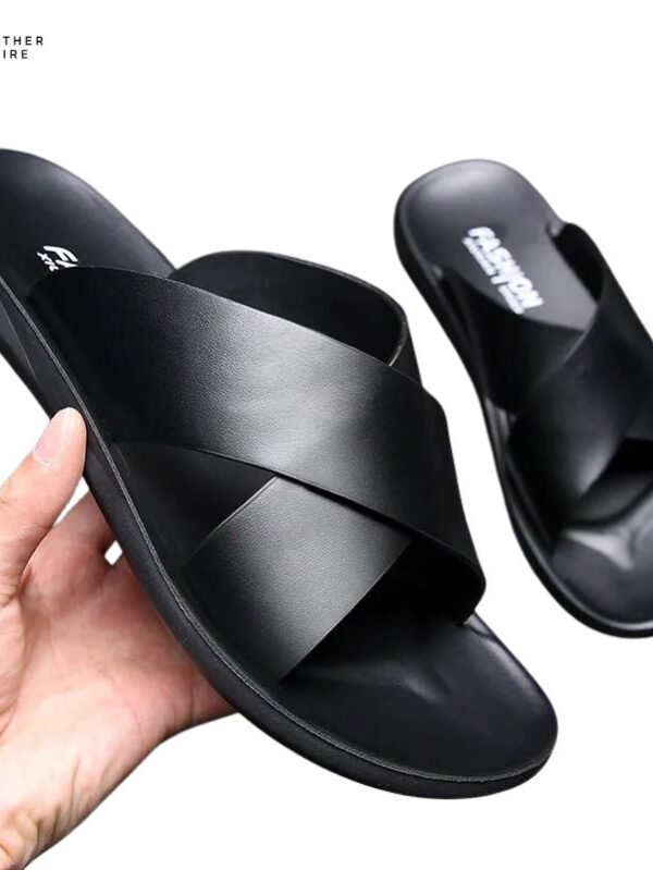 Genuine Leather Men’s Slippers Casual Non-slip Beach Flats