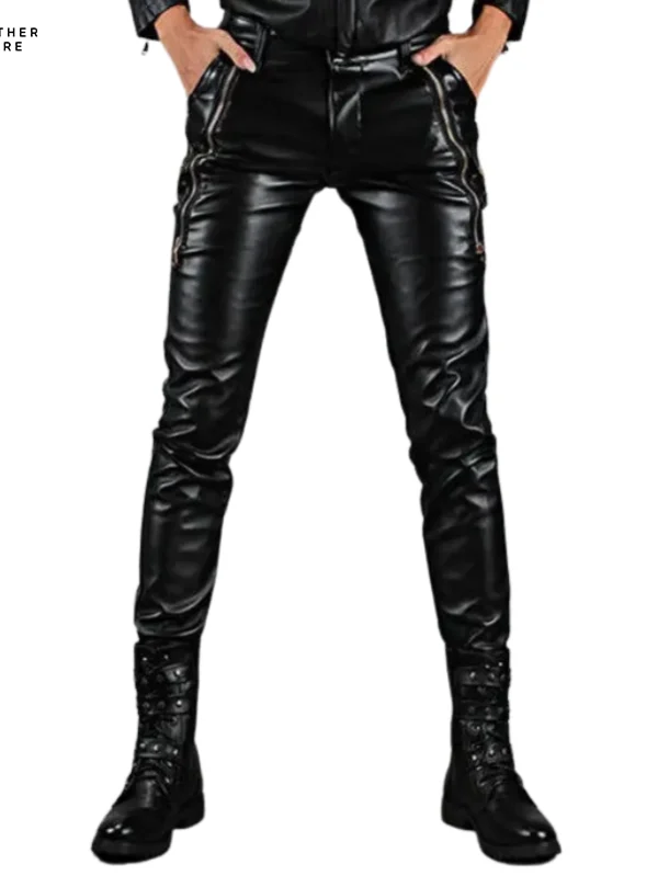 Gothic Edge Men’s Faux Leather Pants for a Punk Party Costume