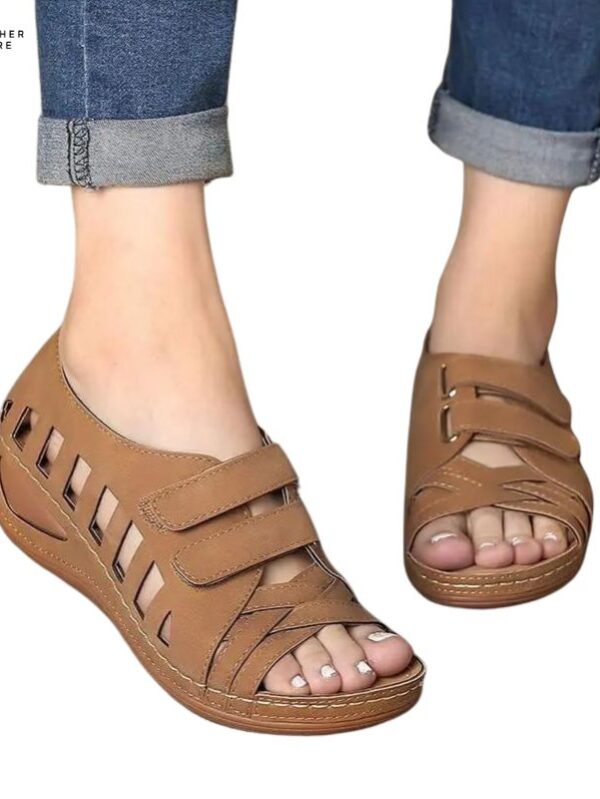 Hollow Cross PU Leather Flat Sandals for Women Summer Beach