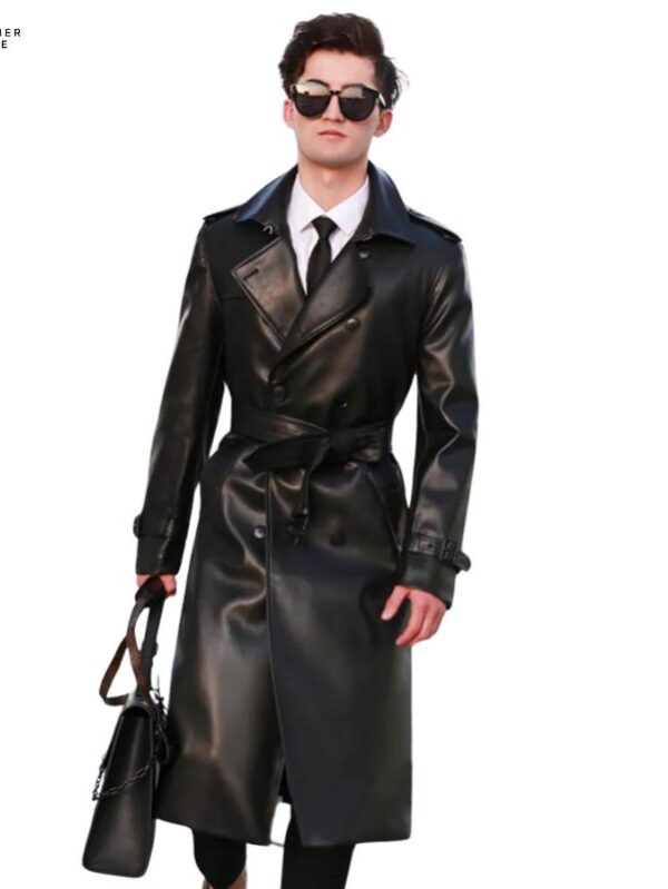 Knee-Length Double Long Trench Coat for Men