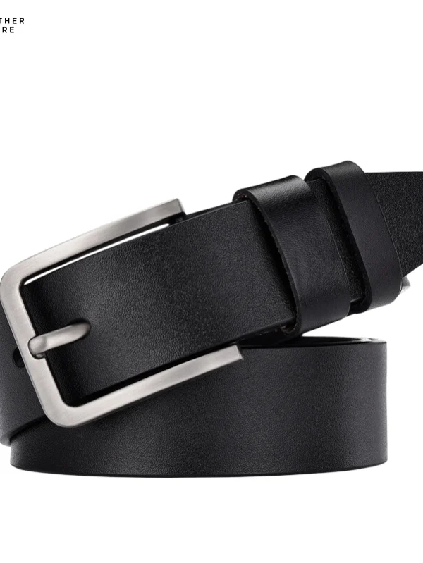 Leather Cowskin Vintage Jean Belt Pin Buckle Simple Men's Belt Wide Black Double