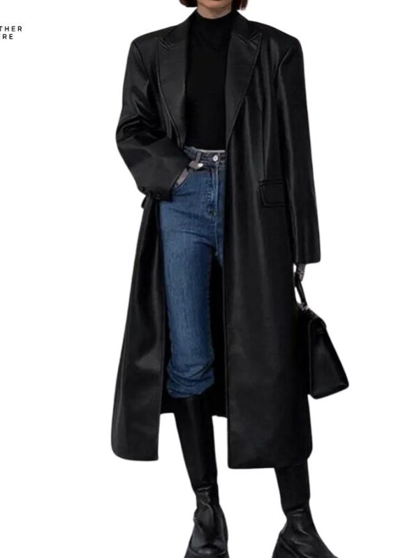 Leather Long Blazer – Women’s, Loose Fit, Punk-Chic