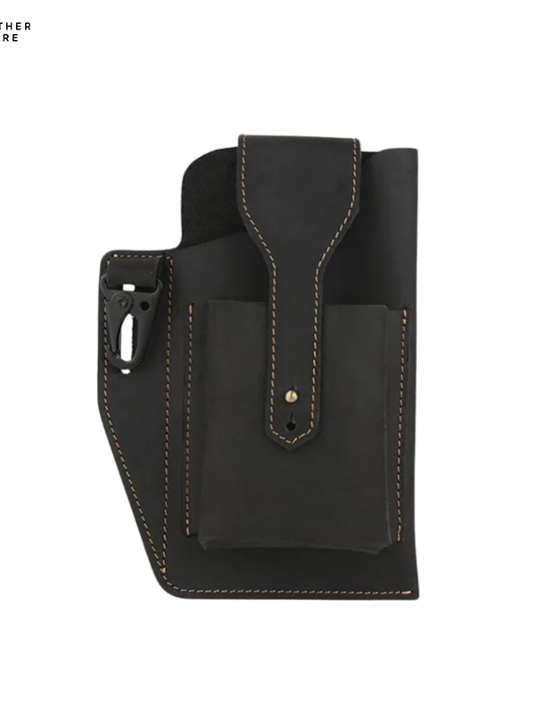 Leather Phone Bag Men's Leather Belt Pockets Black