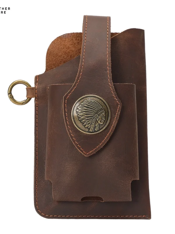 Leather Phone Belt Bag With Leather Belt Brown