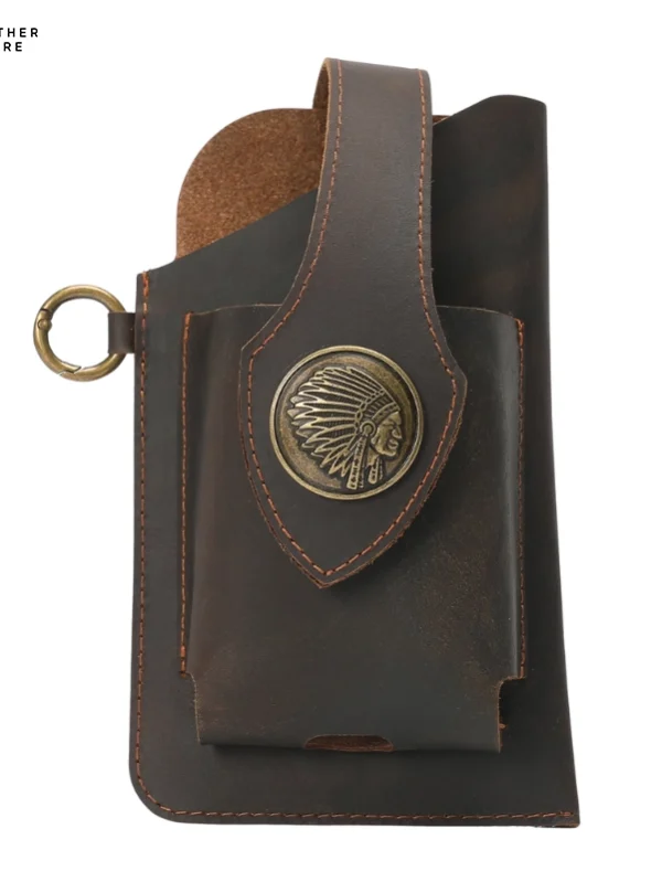 Leather Phone Belt Bag With Leather Belt Dark Brown