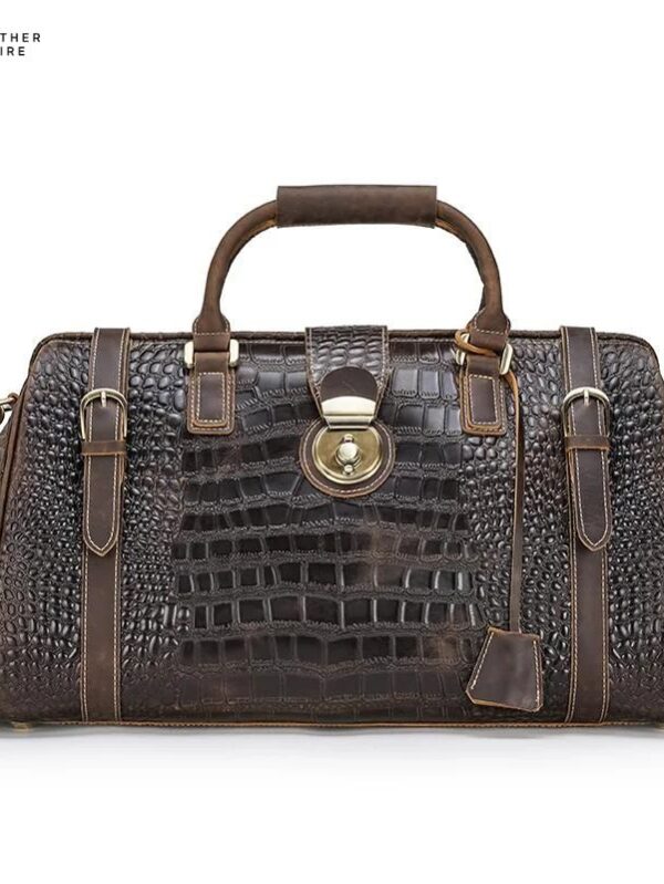 Luxury-Genuine-Leather-Mens-Crocodile-Embossed-Weekend-Travel-Bag