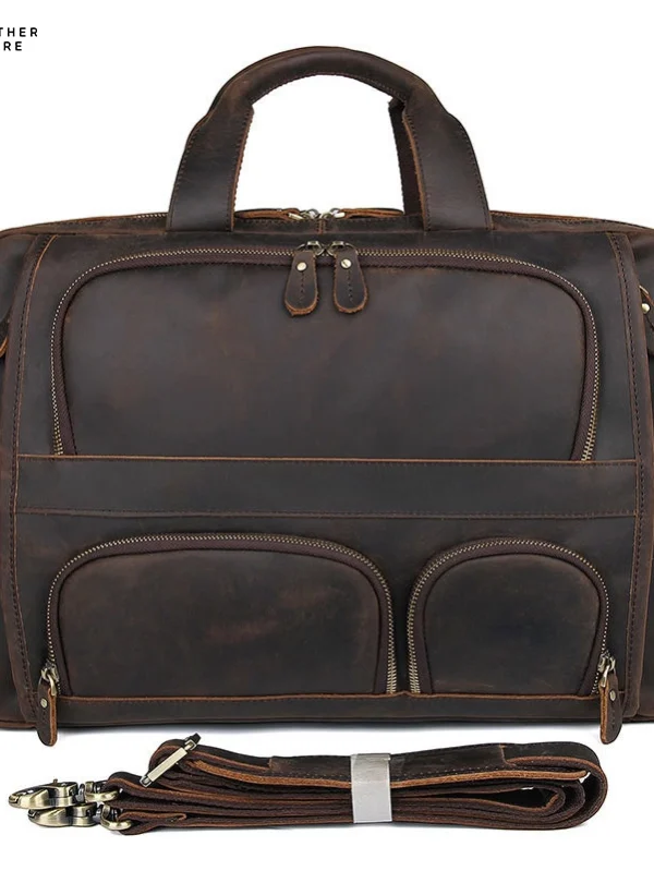 MAHEU Vintage Leather Mens Briefcase With Pockets Cowhide Bag