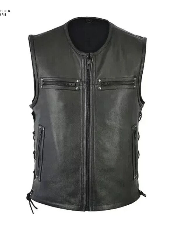 Male Plus Size S-5XL Leather Vest Sleeveless Biker Jacket in Solid Color, Vi