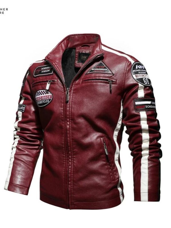 Men’s Embroidered Bomber Coat Vintage Motorcycle Jacket with