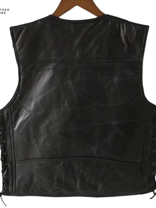 Men’s Fashion Sheepskin Single-Breasted Vest with Leather Stitching V-neck