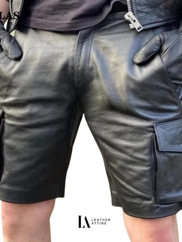 Men’s PU Leather Cargo Shorts Stretch Fashion with Pockets