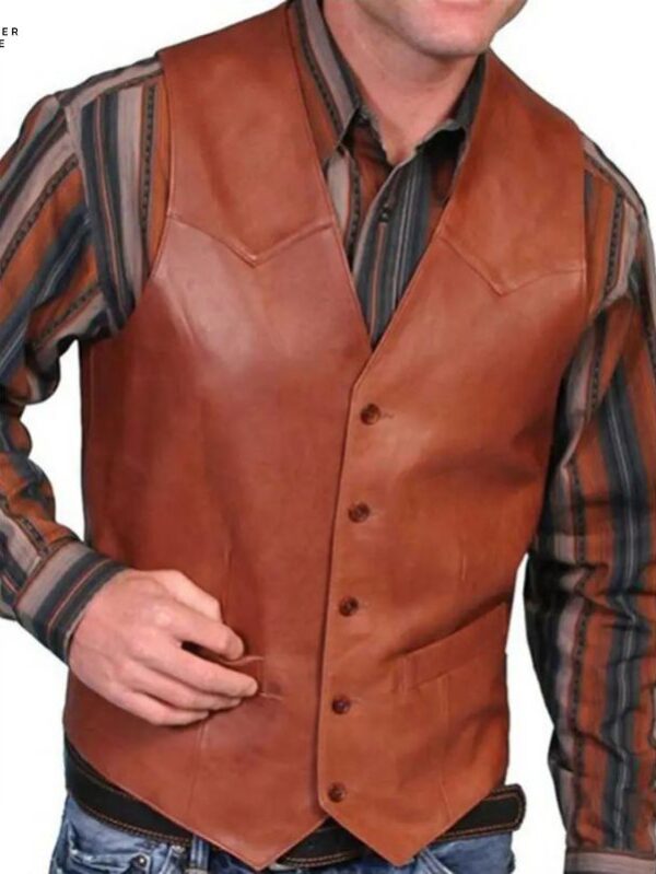 Men’s Sleeveless Leather Waistcoat V-Neck Single-Breasted Club Chopper