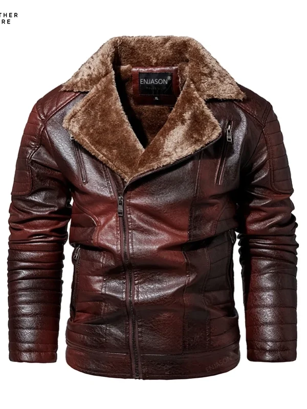 Men's Stylish Winter Fleece Jacket - GLACIERBREAKER Pu Leather Motorcycle Jacket with Sta Desig