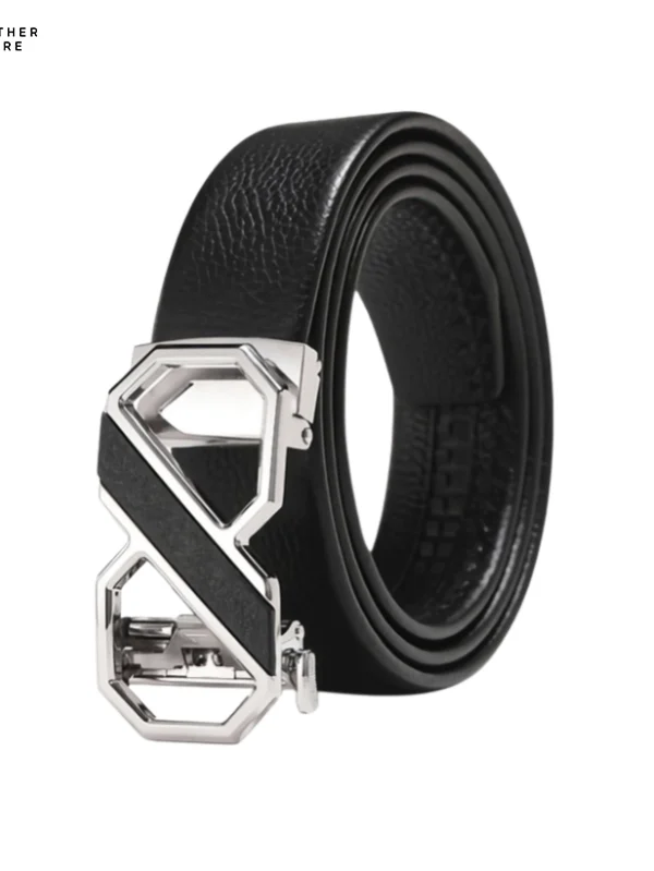 Men's Wardrobe Essential Black Leather Belt with Polished Silver Buckle