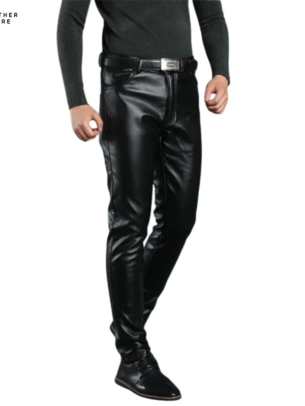 Modern Sophistication PU Leather Pants for Men with a Comfortable High Waist