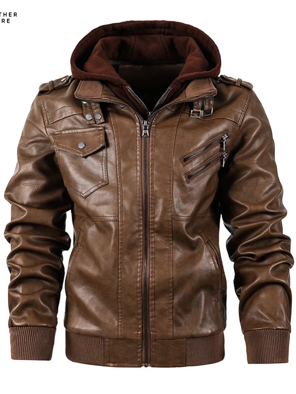 Motorcycle leather men’s jackets stand collar men